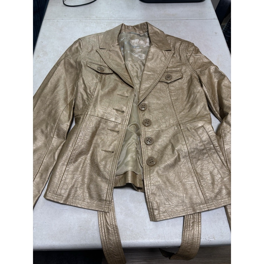 Big Chill Vintage Faux Imitation‎ Leather Jacket Women's Size Medium Gold